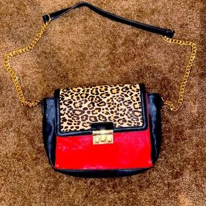 Cheetah Print faux fur & faux leather purse